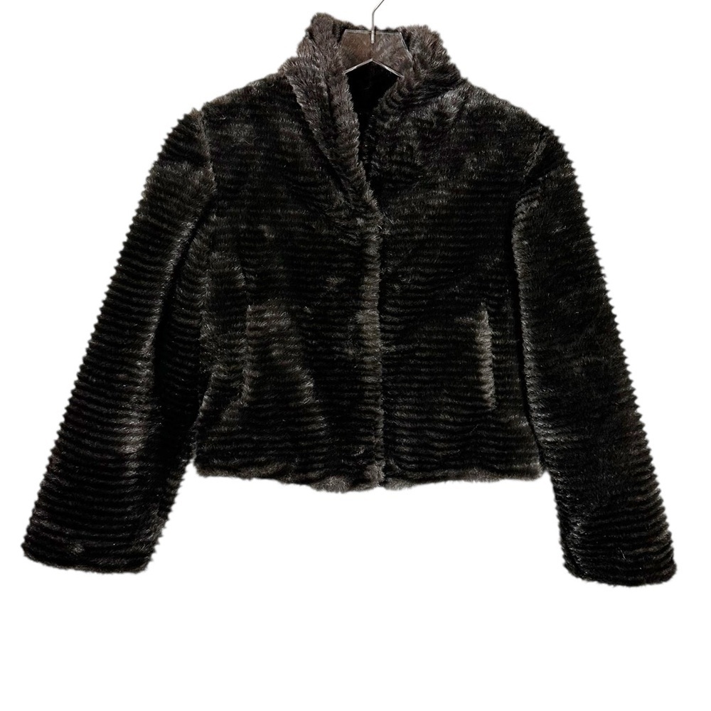 NANA CREATIONS USA Small Dark Chocolate Brown Faux Fur Ribbed Cropped Jacket